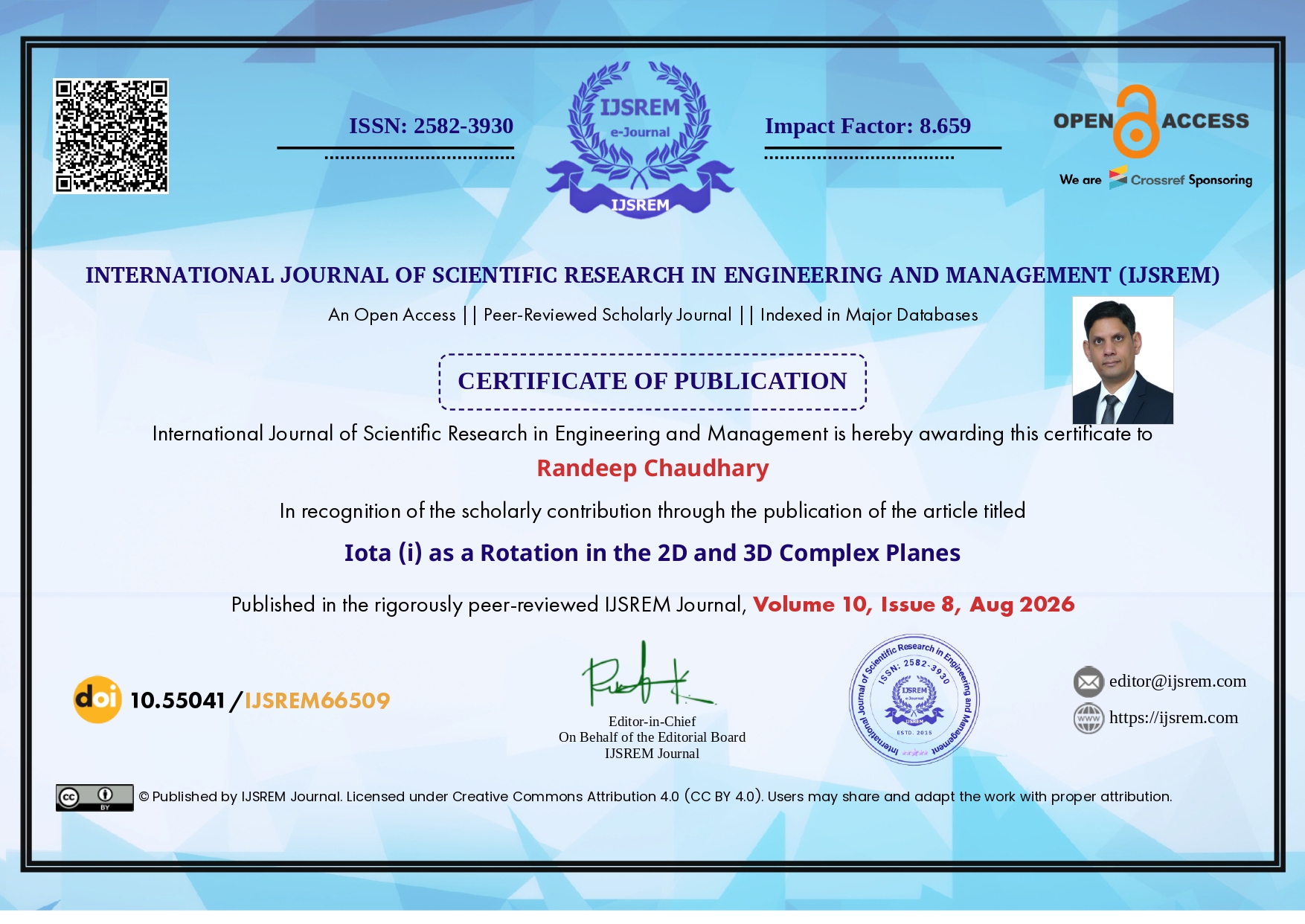 Certificate of Publication — Iota (i) as a Rotation