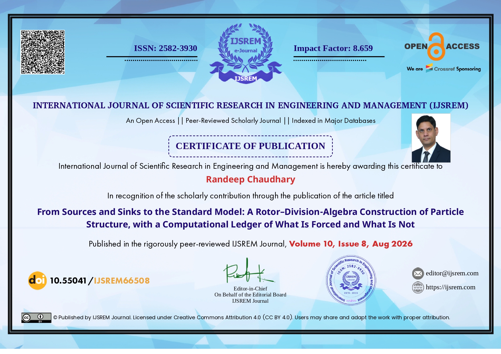 Certificate of Publication — From Sources and Sinks to the Standard Model